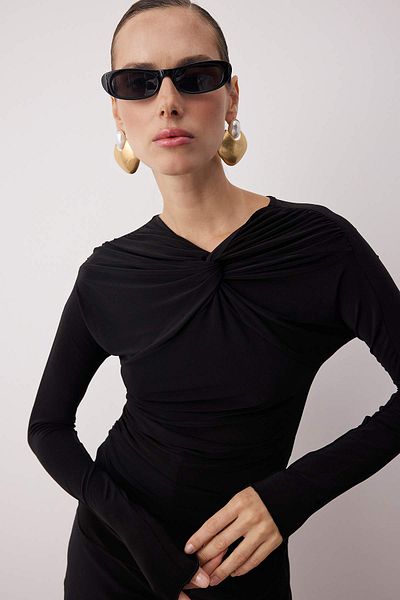 Trendyol Collection Black Knot Detail Shiny Knitted Party Blouse Tpraw26Bz00016
