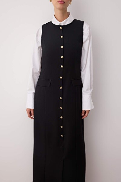 Trendyol Modest Μαύρο χρυσό φόρεμα με λεπτομέρεια Gilet TCTAW26EB00019