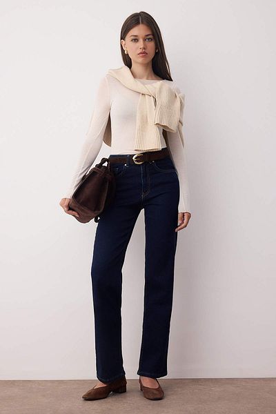 Trendyol Collection Dark Blue Regular Waist Wide Leg Comfort Wide Leg Jeans Twoaw26Je00085