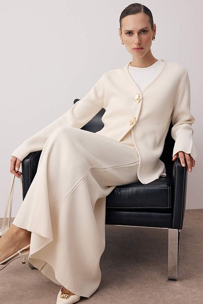 Trendyol Modest Ecru Gold Buttoned Knitwear Skirt Suit Tctaw26Us00011
