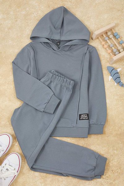 TRENDYOLKIDS Anthracite Color Block Knitted Bottom - Top Set Tkdaw25Au00058