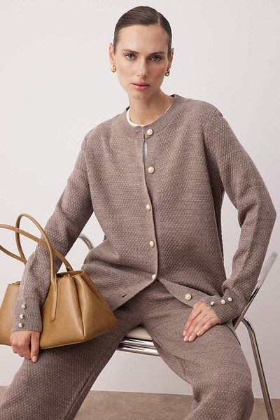 Trendyol Modest Mink Pearl Button Knitwear Bottom-Top Suit Tctaw25Us00035