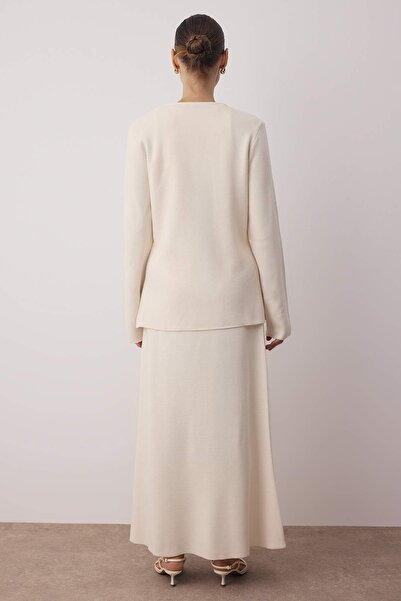 Trendyol Modest Ecru arany gombos kötöttáru szoknya öltöny TCTAW26US00011