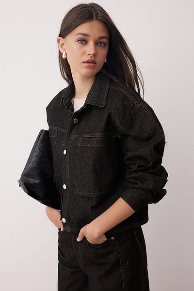 Trendyol Collection Black Pocket Detailed Shirt Collar Regular Denim Jacket Twoaw26Ce00025