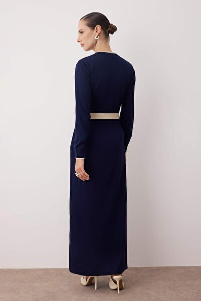 Trendyol Modest Sötétkék bordás gombos kötött ruha TCTAW25EB00042