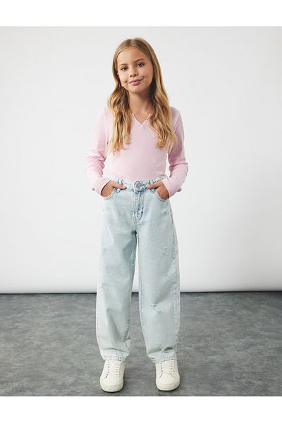 Koton Pantaloni din denim cu tăierea parașută din bumbac