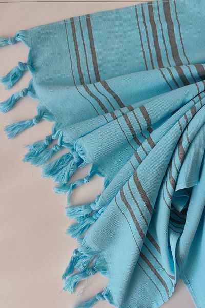 Sevim Striped Turquoise 100% Cotton Towel Peshtemal - 90X170 cm - Quality and Soft