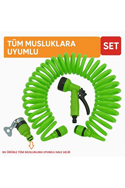 Toptancı Amca Tabancalı Spiralli Hortum Seti Fıskiye Tüm Musluklara Uyumlu Ap...