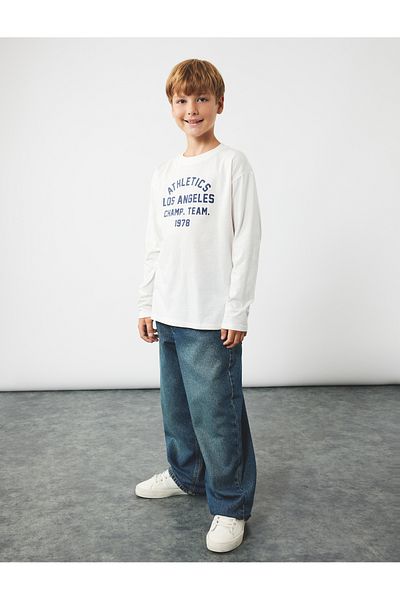 Koton Cotton Long Sleeve Crew Neck Printed T-Shirt