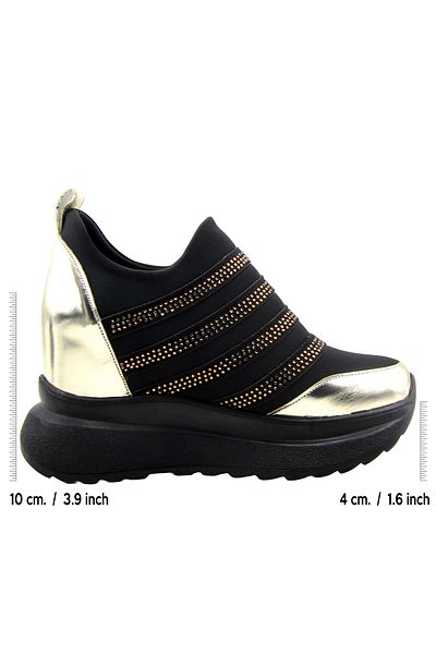 Erkan Saçmacı Margaret Gold Stretch Stone Hidden Wedge Heeled Casual Παπούτσια