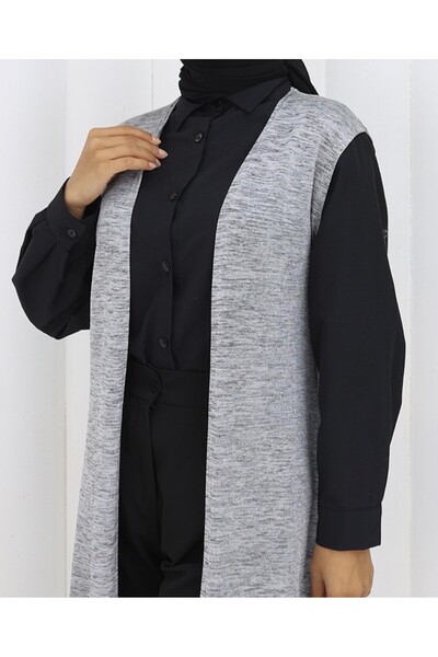 RESPİRO Wearable Soft Draped Simple Long Women's Vest Dark Gray Black Mixture Tesettür Vest