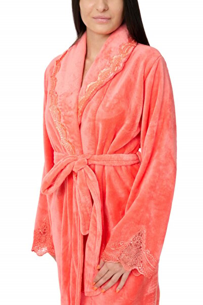 Centini Women's bathrobe with lace appliqués, Jeannine, bright orange