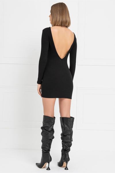 Kikiriki Siyah Sırt Dekolteli Mini Elbise
