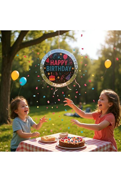 Cadde Süs Happy Birthday SiyahTemalı Katlanabilir Pinyata Ve Sopası