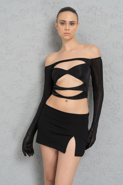 Kikiriki Black Slit Mini Skirt