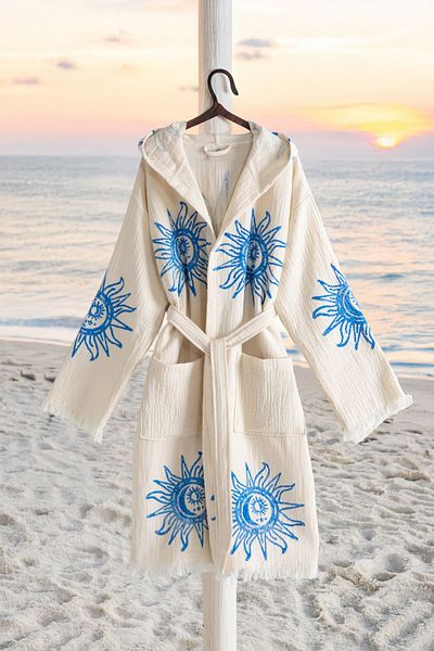 VAROL Organic 100% Cotton Hooded Sturdy Bathrobe Beach Dress - Heliona V2 - L/Xl