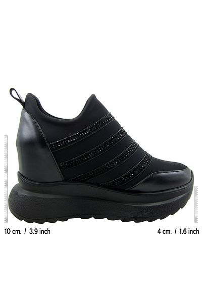 Erkan Saçmacı Margaret Black Stretch Stone Hidden Wedge Heeled Casual Shoes
