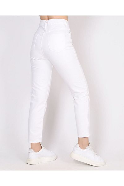 LAMİRA Pantaloni de denim cu talie înaltă, albi, din lycra, cu picioare înguste (NU AFIȘEază interiorul)