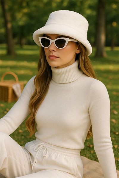 BAHELS White Plush Soft Textured Bucket Hat