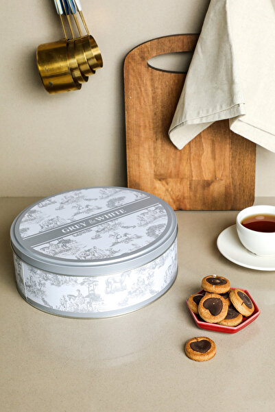 Sarkap Grey&White Seri - Yuvarlak Metal Saklama Kabı