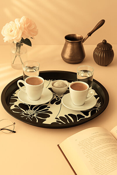 Sarkap Home Siyah Çiçek Metal Tepsi