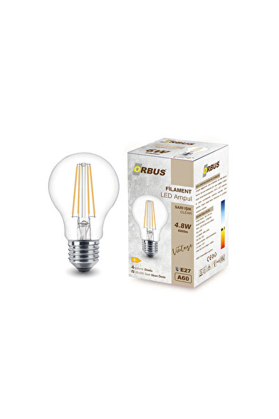 ORBUS Şeffaf E27 4.8w Duy A60 Sarı Işık Rustik Led Ampul 10'lu