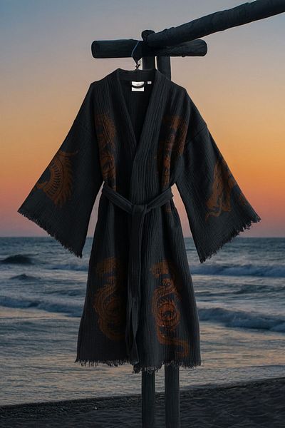 VAROL Organic 100% Cotton Kimono Collar Bathrobe Beach Dress - Viserion