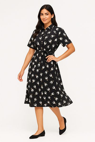 dorbe floral design short sleeve button-down midi with belted waist shirt dress