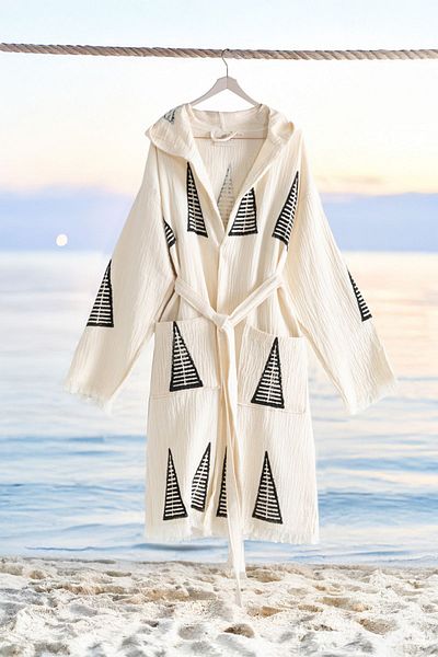 VAROL Organic 100% Cotton Hooded Bathrobe Beach Dress - Pyramid