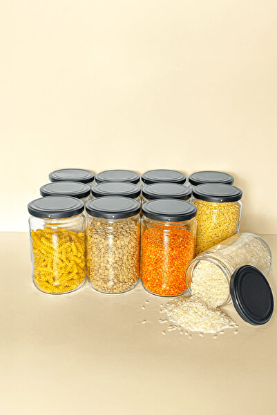 Sarkap Home 12'li 660 ml Mat Siyah Kapaklı Shrinkli Baharatlık Kavanoz