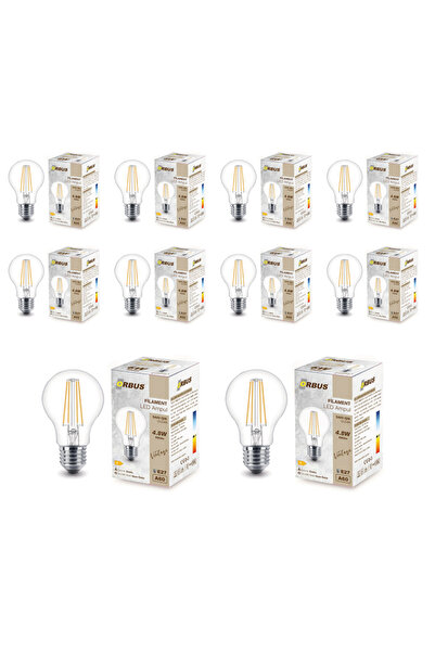 ORBUS Şeffaf E27 4.8w Duy A60 Sarı Işık Rustik Led Ampul 10'lu
