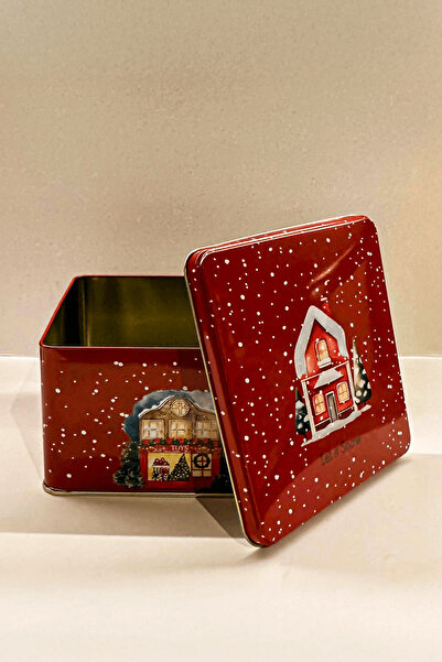 Sarkap Home Yılbaşı Evi Kırmızı Metal Saklama Kutusu