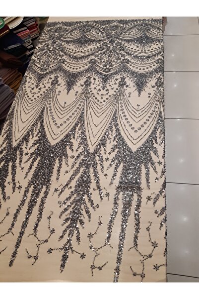 Safir Kumaş Yeni Sezon Pano Desen Taş ve Pul işlemeli Dantel 2.20 Metre (Astar Dahil)