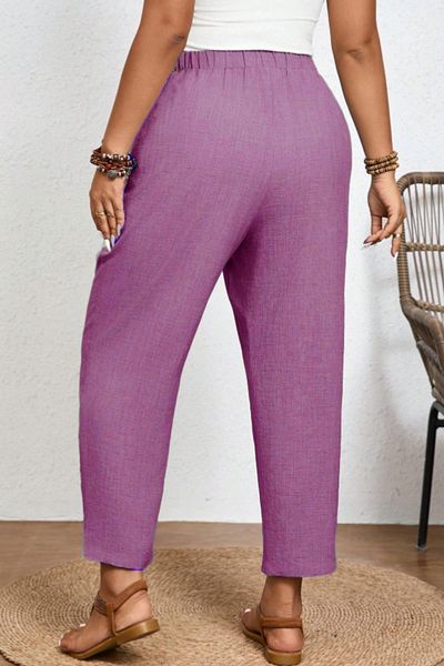 CEDY DENIM Women's Summer Large Size Synthetic Linen High Waist Elastic Narrow Leg Mom Pants C611