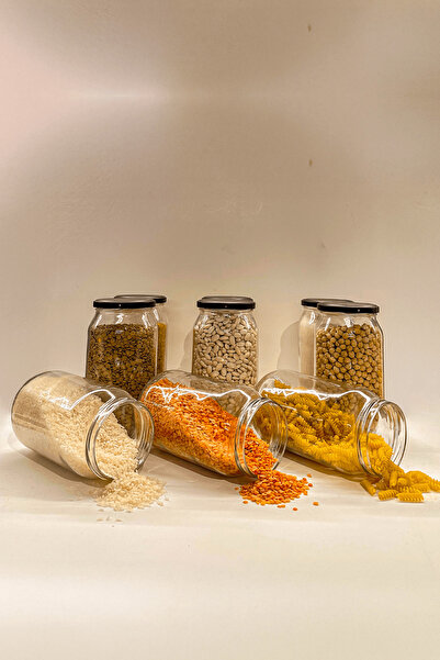 Sarkap Home 9'lu 1000 ml Mat Siyah Kapaklı Shrinkli Baharatlık Kavanoz