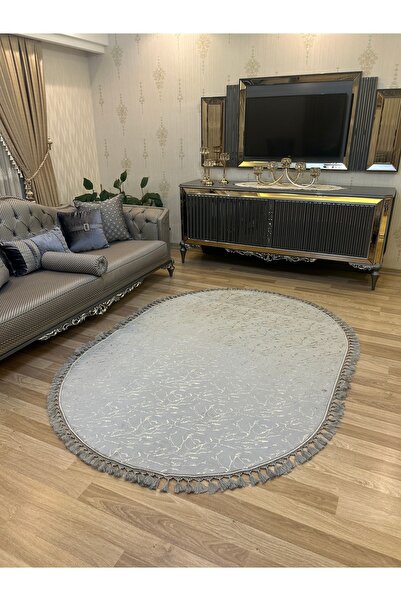 Bordo Halı Bambu Yıkanabilir Kaymaz Oturma Odası Salon Mutfak Çocuk Odası Halısı Gri Gümüş Simli Oval