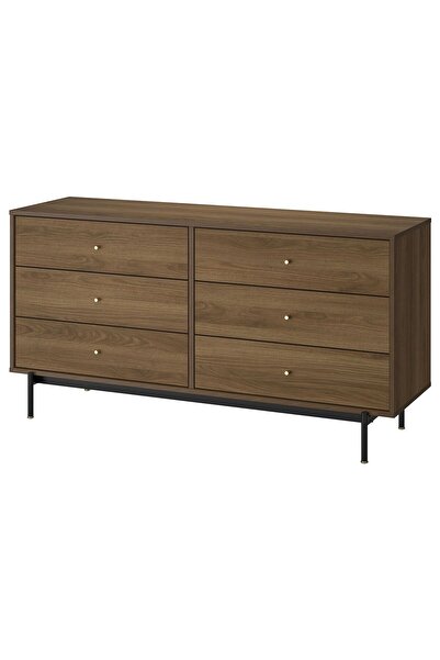 IKEA 6 çekmeceli şifonyer, kahverengi ceviz görünüm, 159x48x81 cm