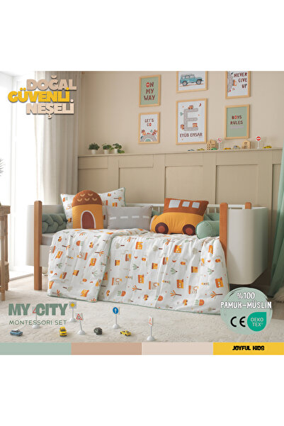 JOYFUL KIDS طقم نوم مونتيسوري من القطن الموسلين بنسبة 100% من ماي سيتي - مع ش...