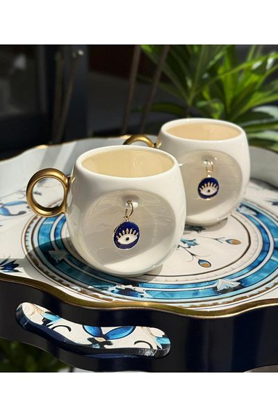 Onedekor Set of 2 Luxury Porcelain Lucky Kiss Evil Eye Mug