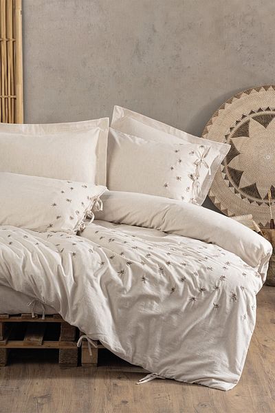 Cotton Box طقم غطاء لحاف مزدوج من الكتان آري