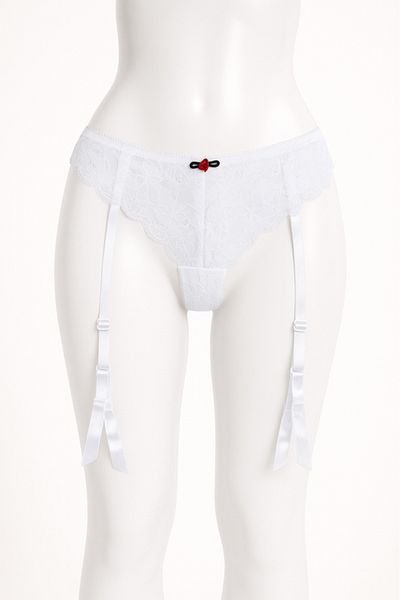 Lemila Garter belt with thong panties, white