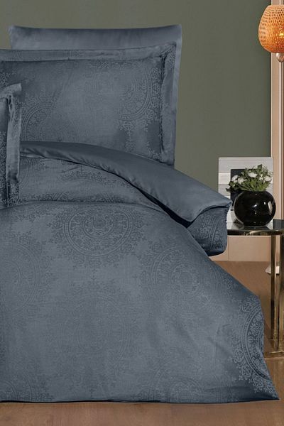 VAROL Liyosel Jacquard Duvet Cover Set King Size - Nothingham Anthracite