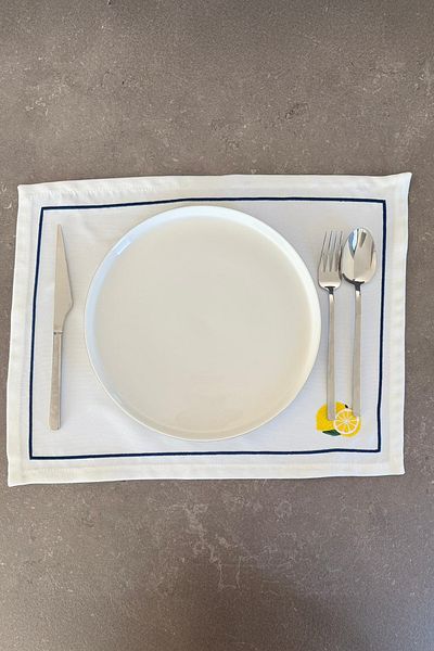 ASDİVA Limora Embroidered Minimal Lemon Framed 1 Piece American Service 45X35 cm - White