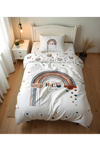 Evmila Çift Taraflı Gökkuşağı Desenli Çarşafsız Takım -baskılı Tek Kişilik Ne...