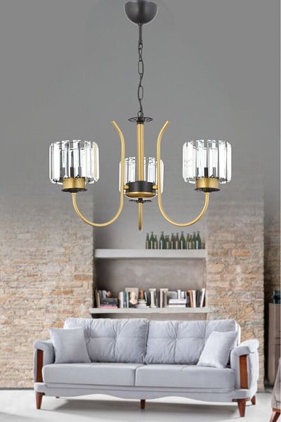 ESSLİGHT Bilge 3-Piece Antique Chandelier (Crystal Stone) Living Room Bedroom Kitchen Young Room Office
