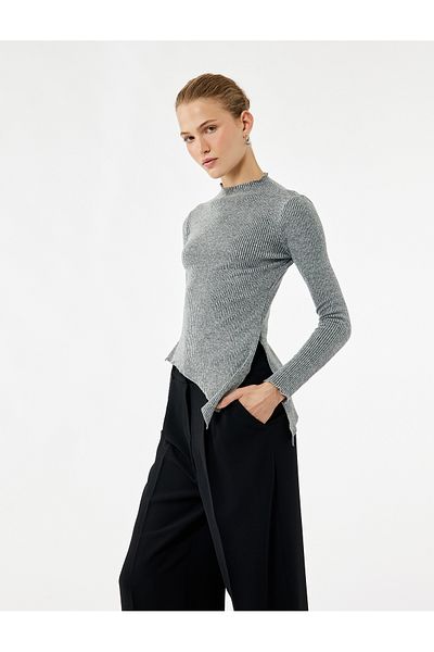 Koton Long Sleeve Stand Collar Asymmetrical Tie Detail Blouse