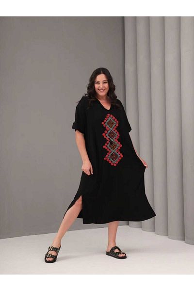 Esina Viscose Oversize Dress Embroidered