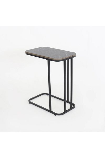 Vi Markets Single Serving Table - Silver Wood Top - Black Metal Bases