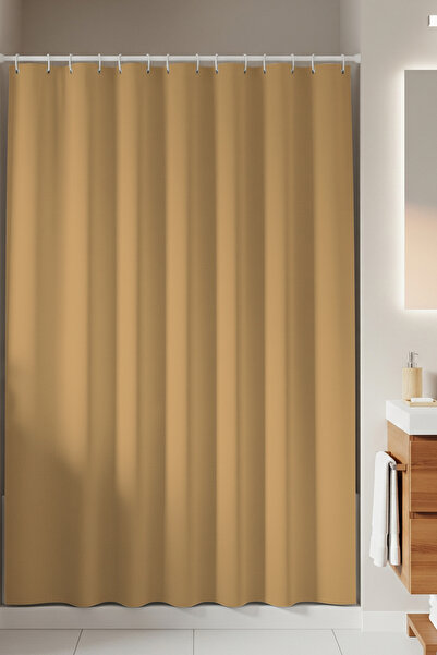 Jackline Bej Polyester Kumaş Banyo Perdesi Yerli Üretim Duş Perdesi Askı Apar...