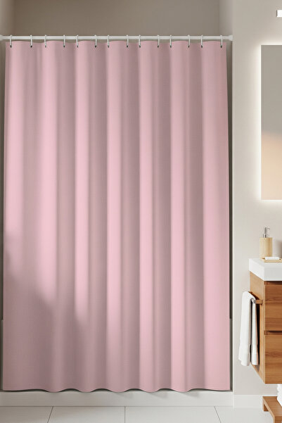 Jackline Pembe Banyo Perdesi Polyester Kumaş Duş Perdesi Yerli Üretim Pudra D...
